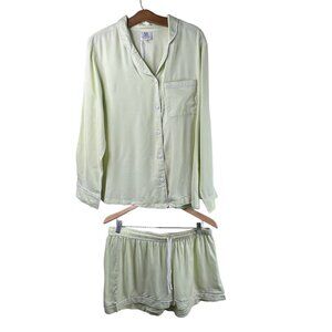 Wedding Party Pajama Set Size Small Medium Bridesmaid Button Top Shorts Green NE
